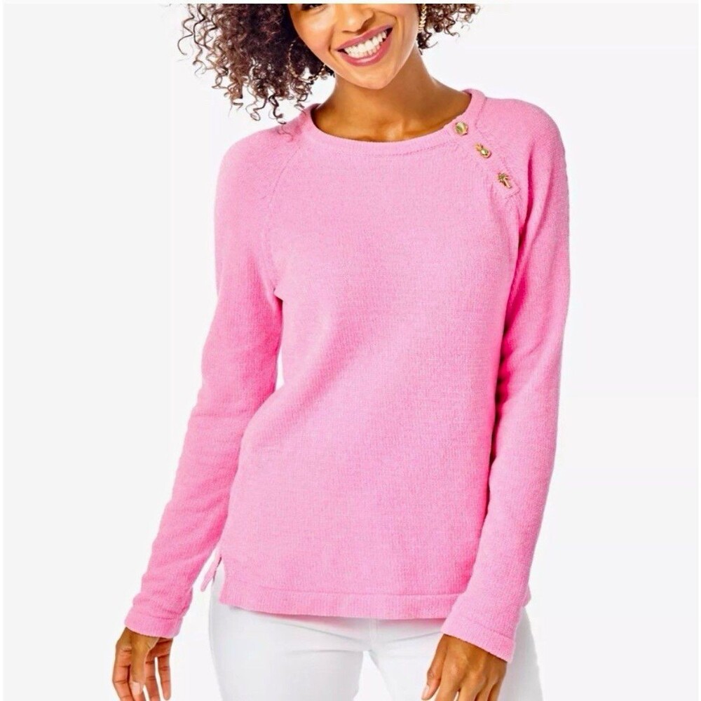 Lilly Pulitzer Women's Pink Knit Chenille Crewneck Pullover in XL